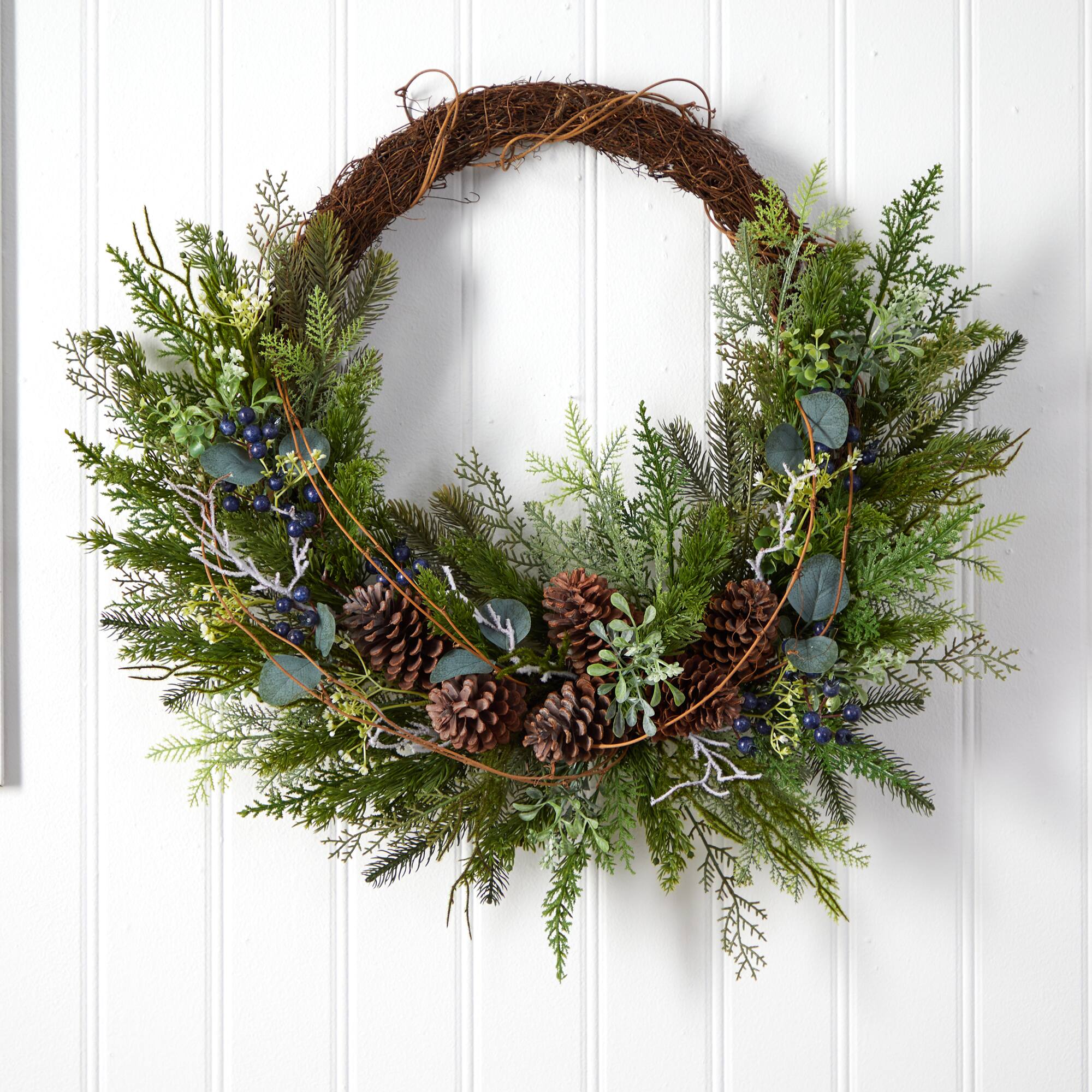 30" Pine & Pinecone Christmas Wreath on Twig Ring